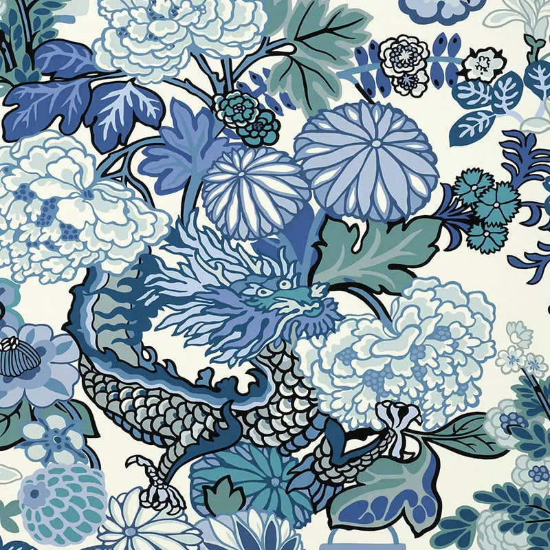 Schumacher Wallpaper 5001062 Chiang Mai Dragon China Blue