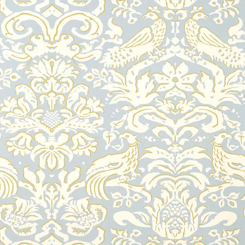 Schumacher Wallpaper 5003610 Aldwyn Damask Robin's Egg