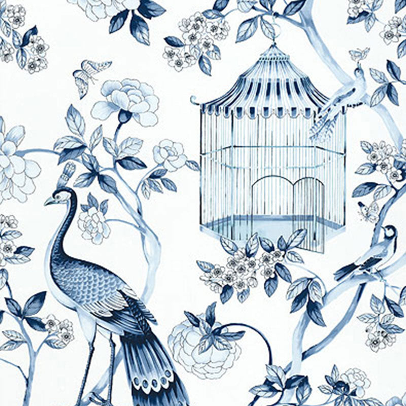 Schumacher Wallpaper 5004081 Oiseaux Et Fleurs Porcelain