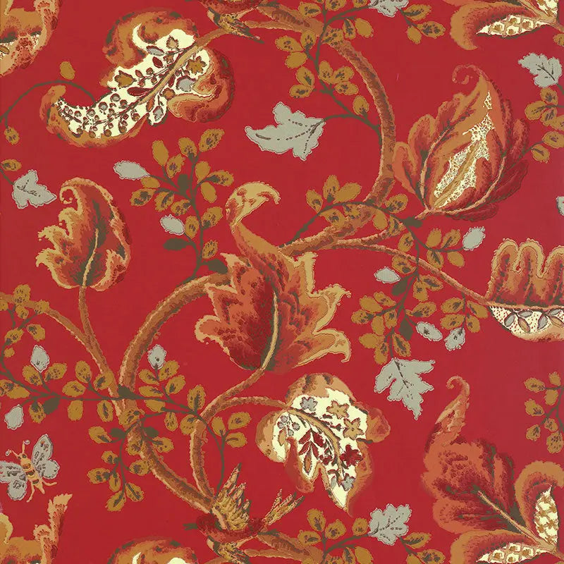 Schumacher Wallpaper 5004102 Fox Hollow Tomato and Brass