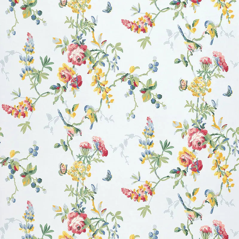 Schumacher Wallpaper 5004362 Chickadee Floral Sky