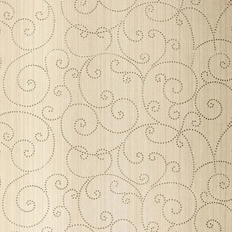 Schumacher Wallpaper 5005720 Beaded Scroll Aged Silver