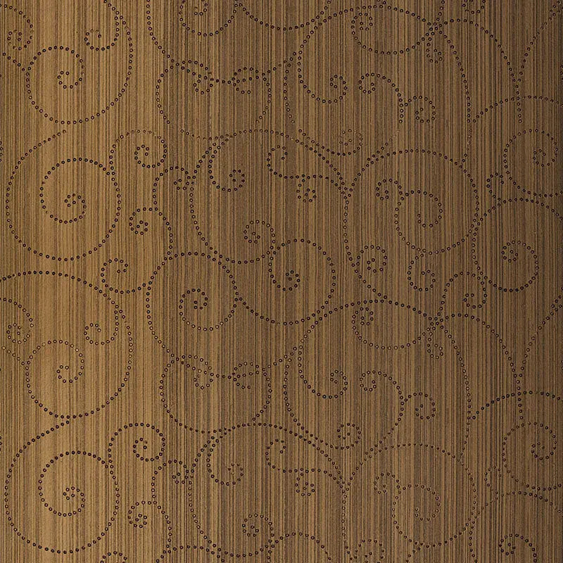 Schumacher Wallpaper 5005723 Beaded Scroll Burnished Bronze