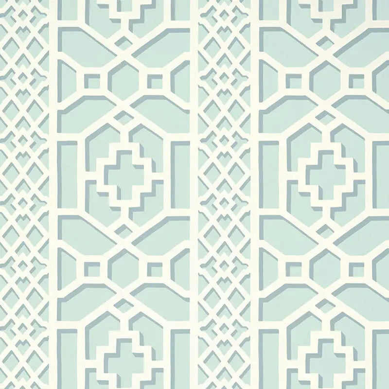 Schumacher Wallpaper 5006942 Zanzibar Trellis Winter Mint