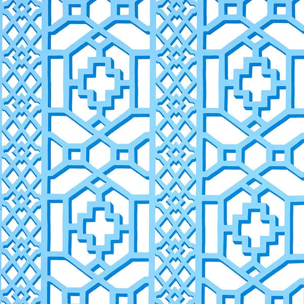 Schumacher Wallpaper 5006947 Zanzibar Trellis Blue