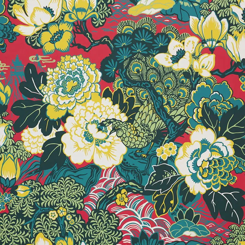 Schumacher Wallpaper 5006990 Shanghai Peacock Cerise