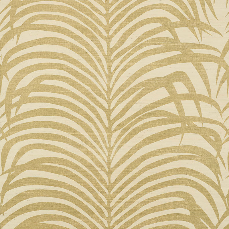 Schumacher Wallpaper 5008220 Zebra Palm Sisal Gold On Ivory