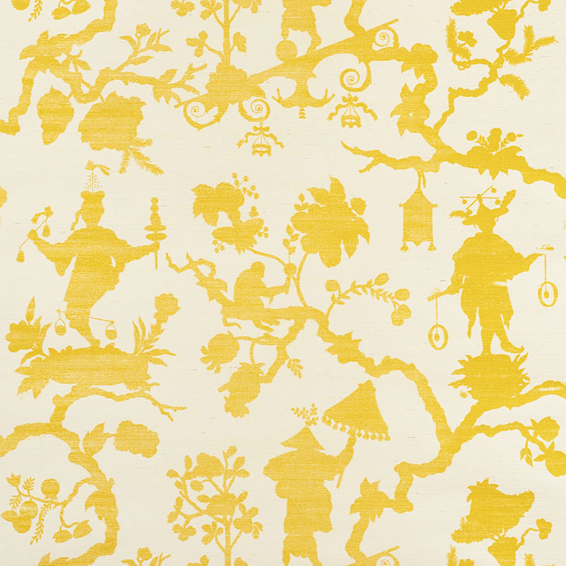 Schumacher Wallpaper 5008250 Shantung Silhouette Sisal Yellow