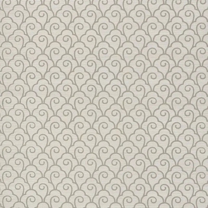 Schumacher Wallpaper 5008303 Scallop Filigree Sisal Fog