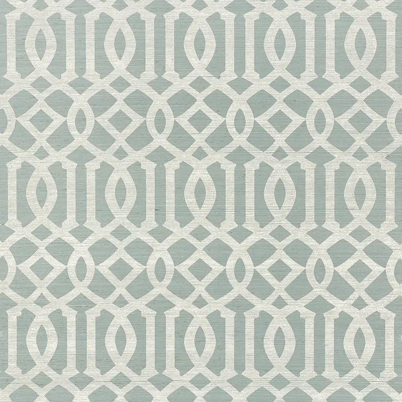 Schumacher Wallpaper 5008352 Imperial Trellis Sisal Sky