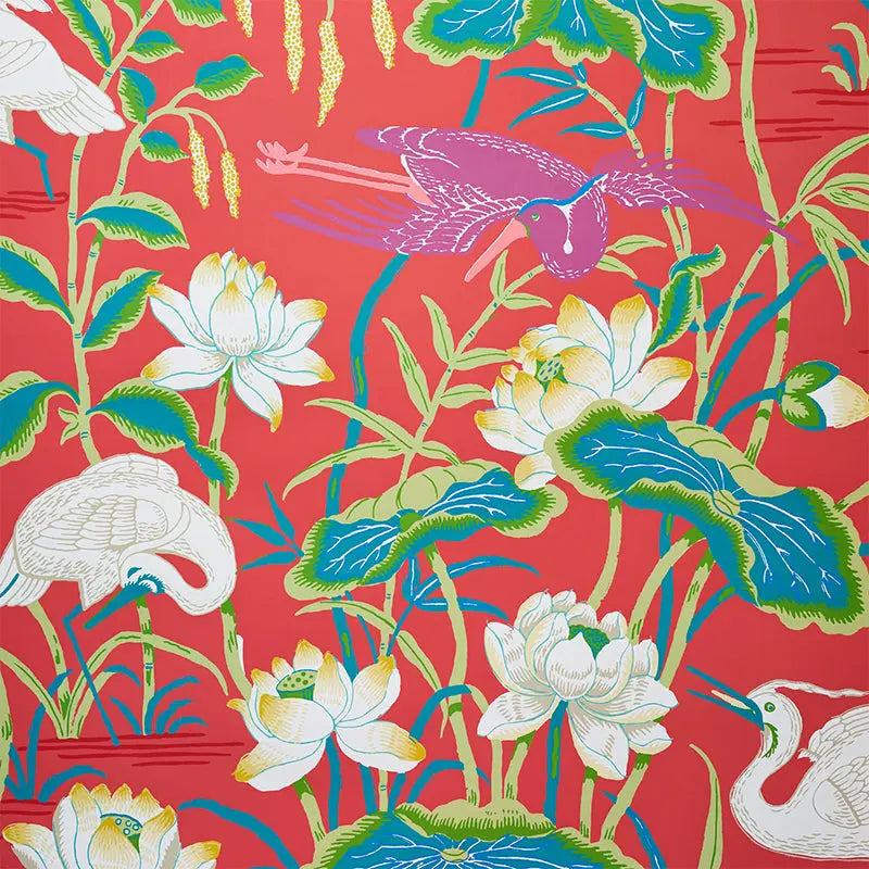 Schumacher Wallpaper 5008434 Lotus Garden Red