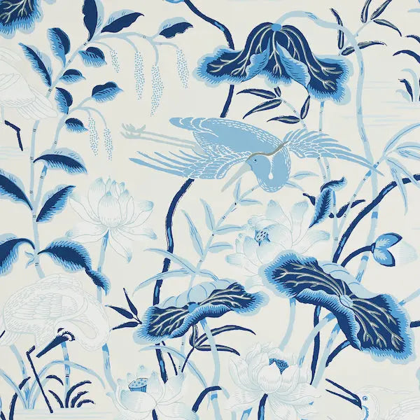 Schumacher Wallpaper 5008435 Lotus Garden Porcelain