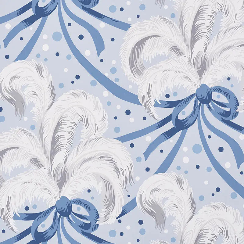 Schumacher Wallpaper 5009180 Plumes Et Rubans Blue