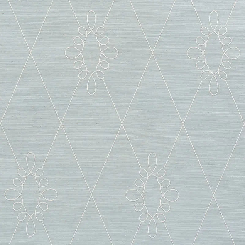 Schumacher Wallpaper 5009271 Sylvie Embroidered Sisal Water Blue