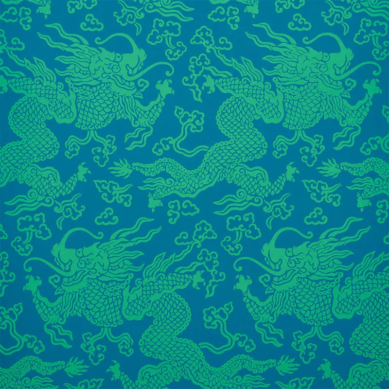 Schumacher Wallpaper 5010882 Ruan Dragon Damask Peacock