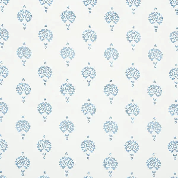 Schumacher Wallpaper 5011230 Dahlia Hand Blocked Print Blue