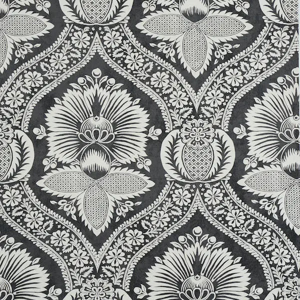 Schumacher Wallpaper 5011752 Villandry Damask Print Black