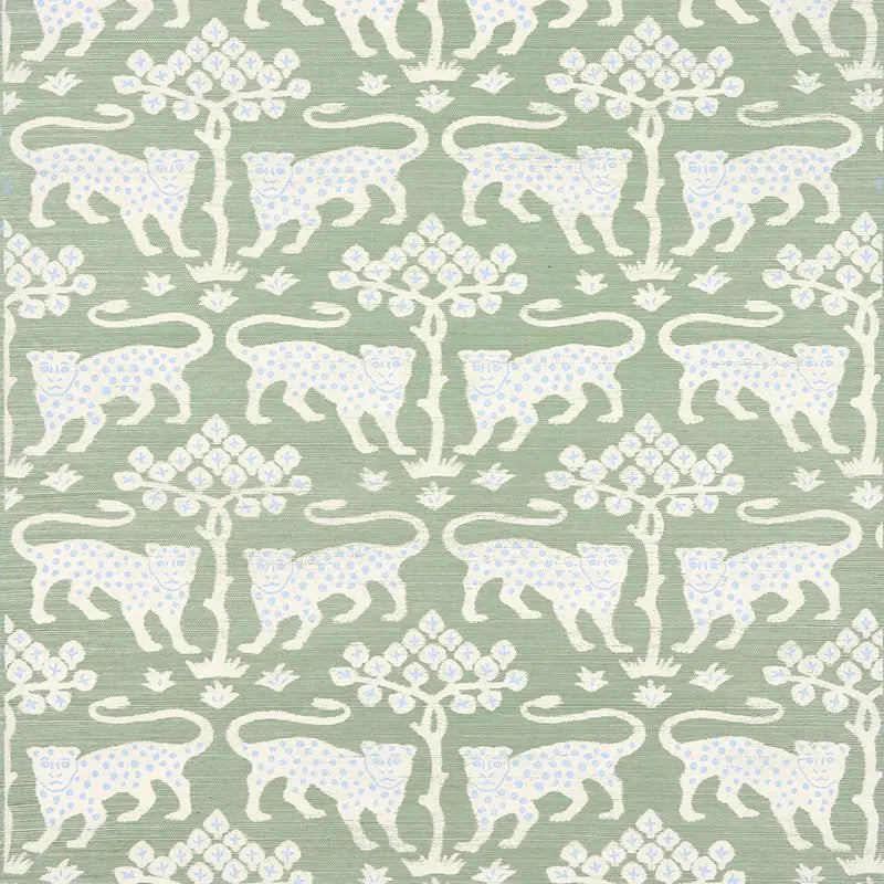 Schumacher Wallpaper 5012300 Woodland Leopard Sisal Seaglass