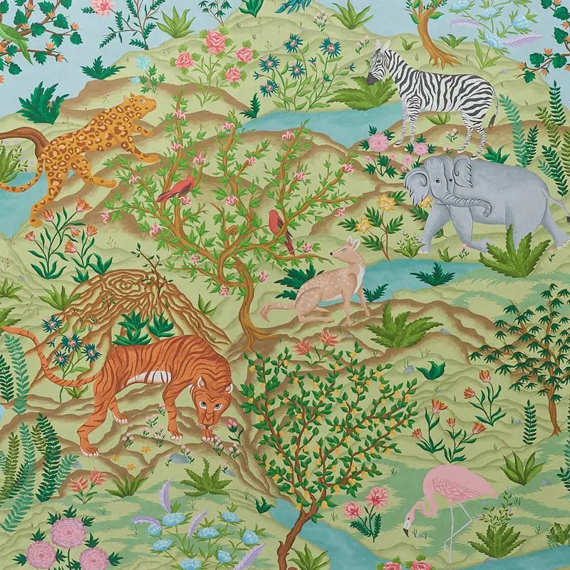 Schumacher Wallpaper 5013311 Finches Jungle Panel Set Verdant