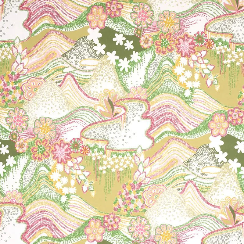 Schumacher Wallpaper 5013551 Daisy Chain Green and Pink