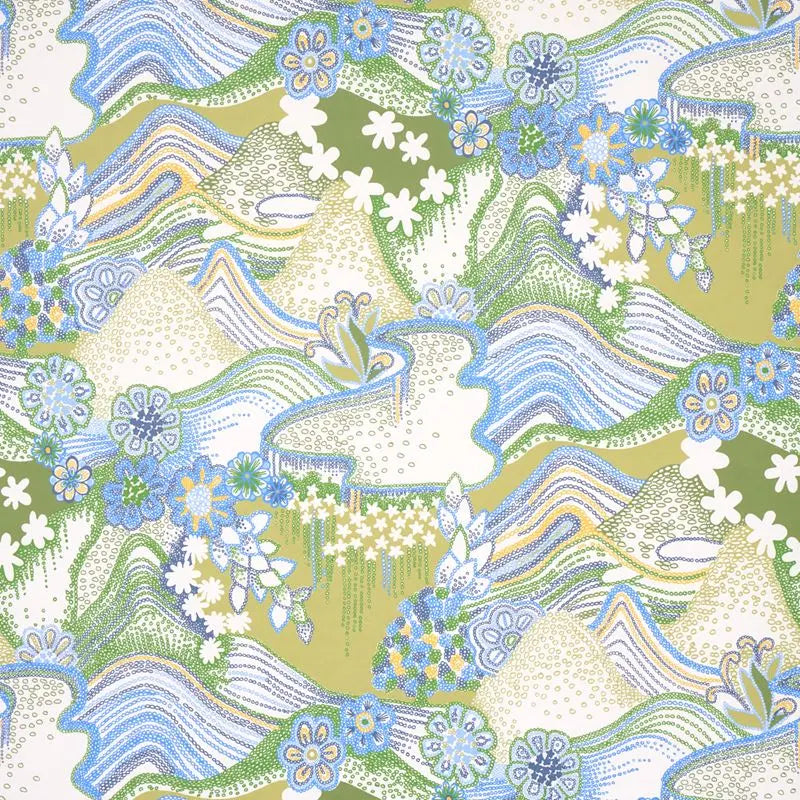 Schumacher Wallpaper 5013552 Daisy Chain Green and Blue