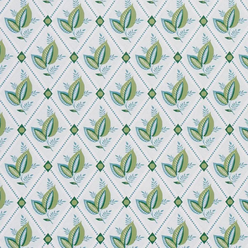 Schumacher Wallpaper 5014231 Basile Trellis Leaf & Aqua