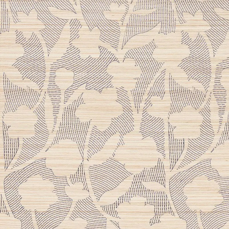 Schumacher Wallpaper 5015180 Kantha Embroidered Flower Sisal Carbon