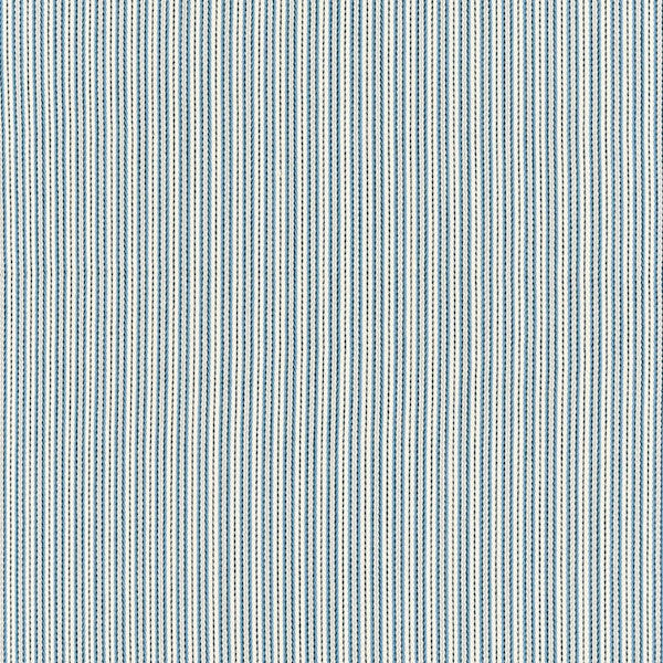 Schumacher Fabric 63003 Baker Cotton Stripe Ivory Chambray Indigo