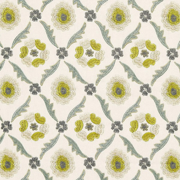 Schumacher Fabric 65741 Claremont Embroidery Chartreuse