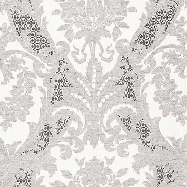 Schumacher Fabric 66342 Toscana Linen Damask Grisaille