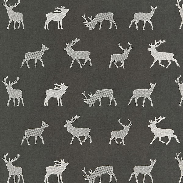 Schumacher Fabric 67160 Caribou Embroidery Charcoal