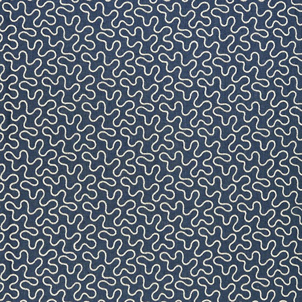 Schumacher Fabric 67600 Meander Embroidery Indigo