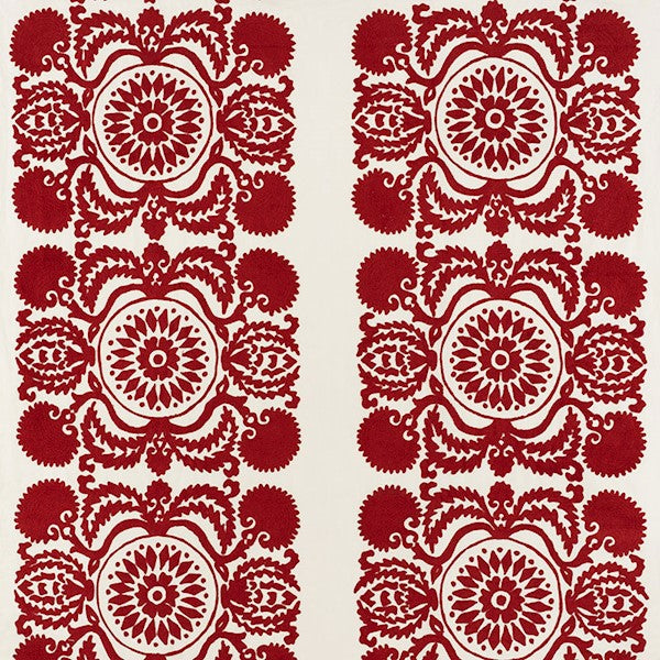 Schumacher Fabric 70261 Castanet Embroidery Red