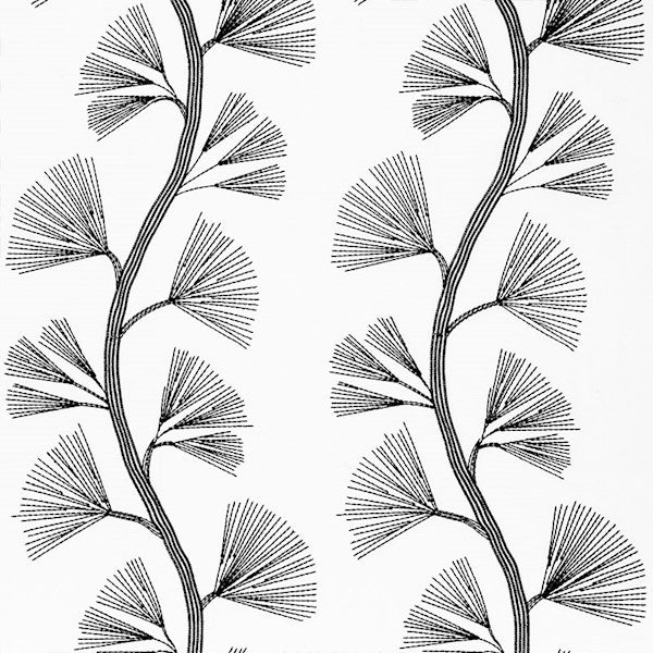 Schumacher Fabric 73082 Ginkgo Embroidery Jet