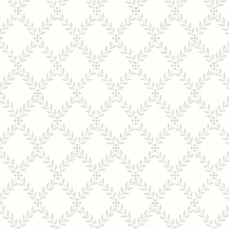 Schumacher Wallpaper 7670 Trellis Leaves Grey