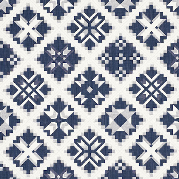 Schumacher Fabric 76760 Tristan Patchwork Indigo