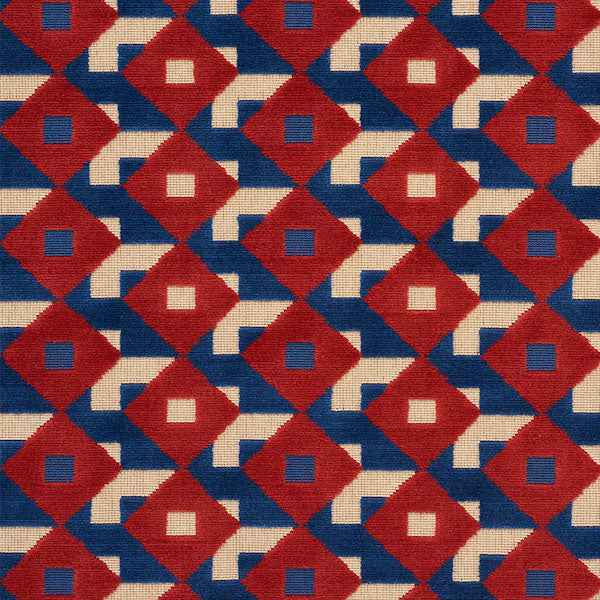 Schumacher Fabric 77241 Dazzle Ship Velvet Blue & Red