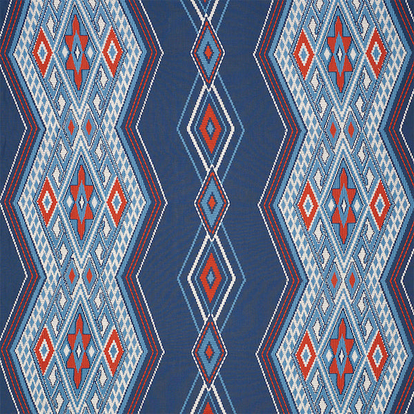 Schumacher Fabric 78150 Bayeta Embroidery Blue & Red