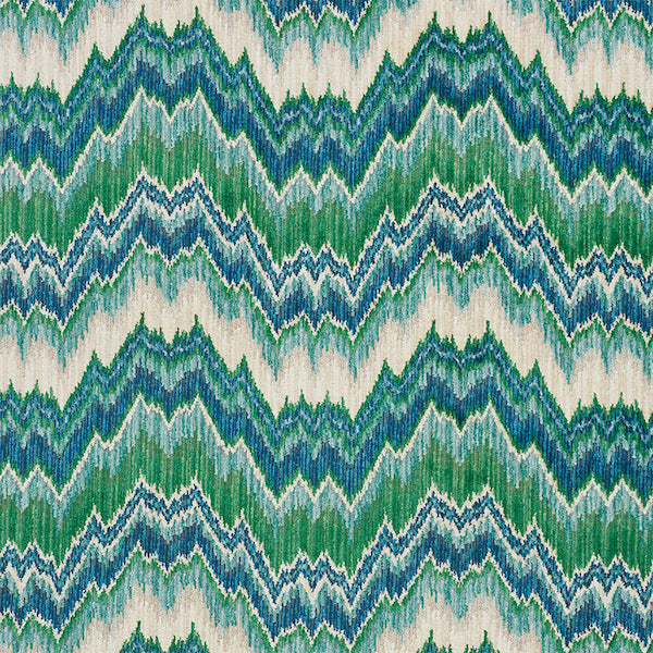 Schumacher Fabric 78791 Bezique Flamestitch Velvet Blue & Green