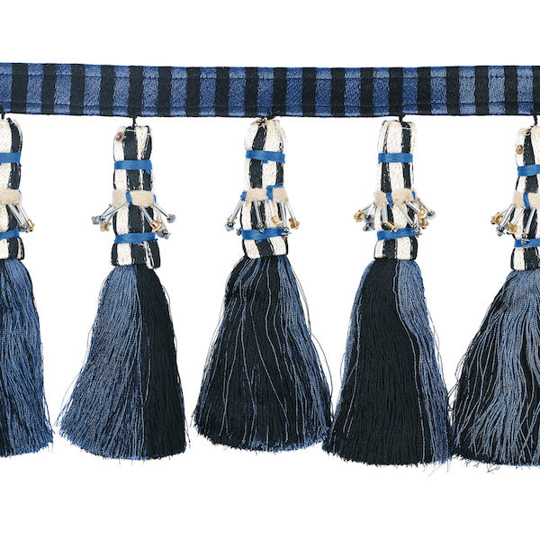 Schumacher Fabric 79600 Antony Tassel Trim Blue & Black