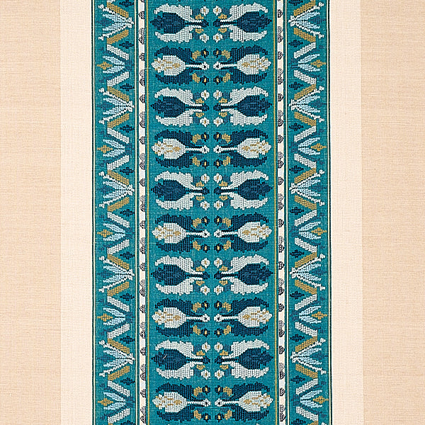 Schumacher Fabric 79832 Sandor Stripe Embroidery Peacock