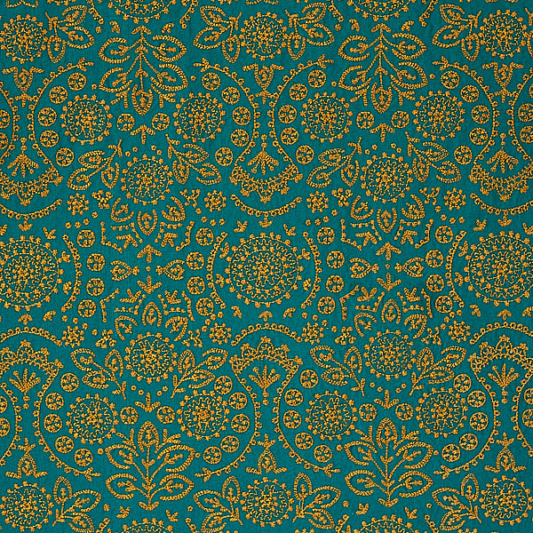 Schumacher Fabric 79862 Tiana Embroidery Peacock