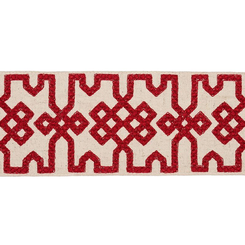 Schumacher Fabric Trim 80881 Knotted Trellis Tape Crimson On Unbleached