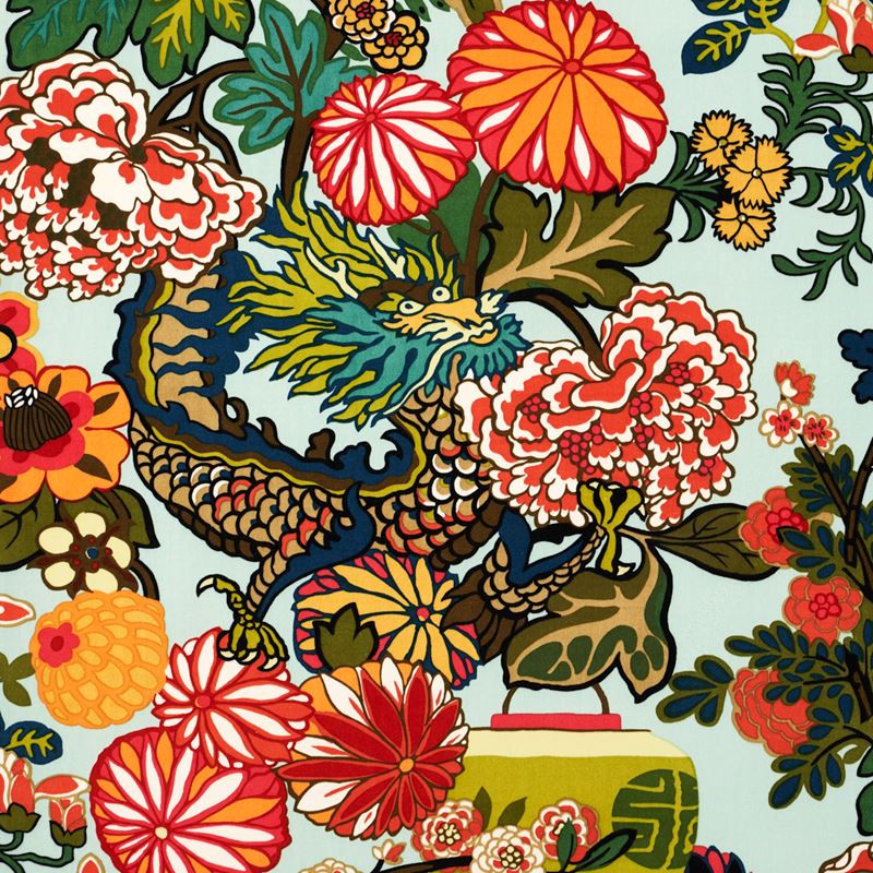 Schumacher Fabric 81170 Chiang Mai Dragon Velvet Aquamarine