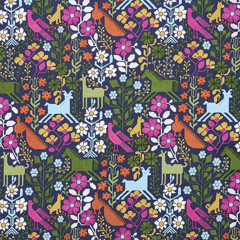 Schumacher Fabric 81520 Lupita Embroidery Multi On Navy