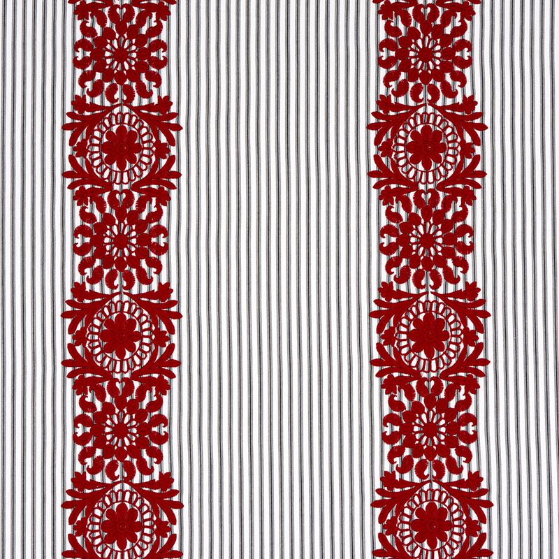 Schumacher Fabric 81542 Joelle Stripe Red On Black