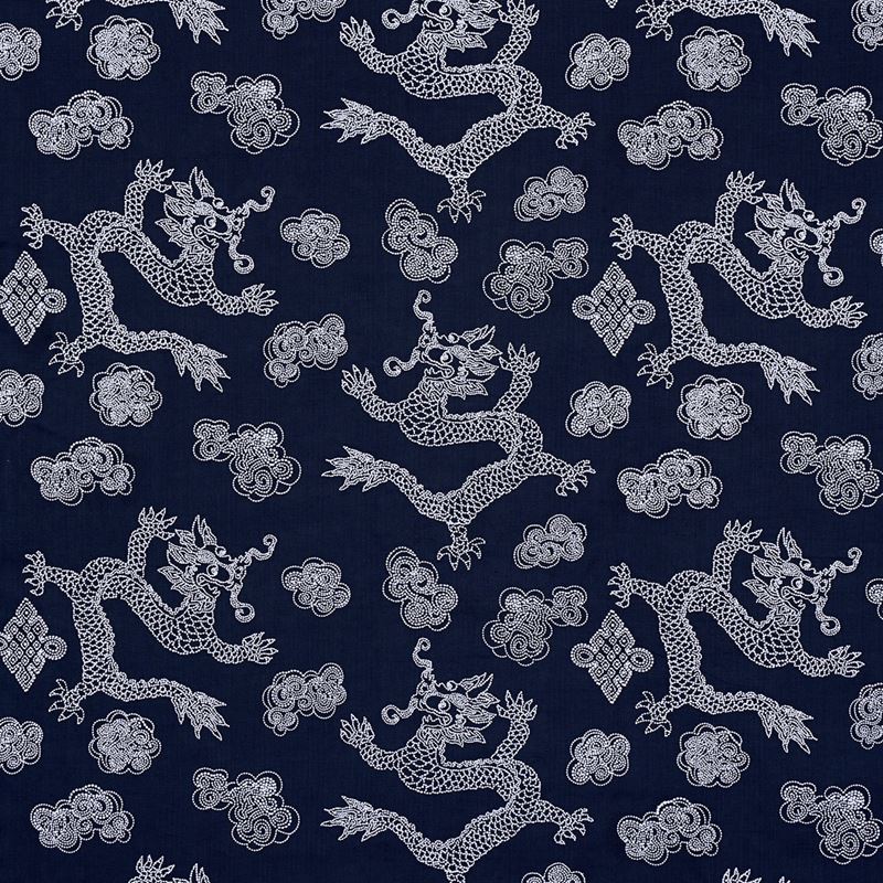 Schumacher Fabric 81550 Dragon Embroidery Navy