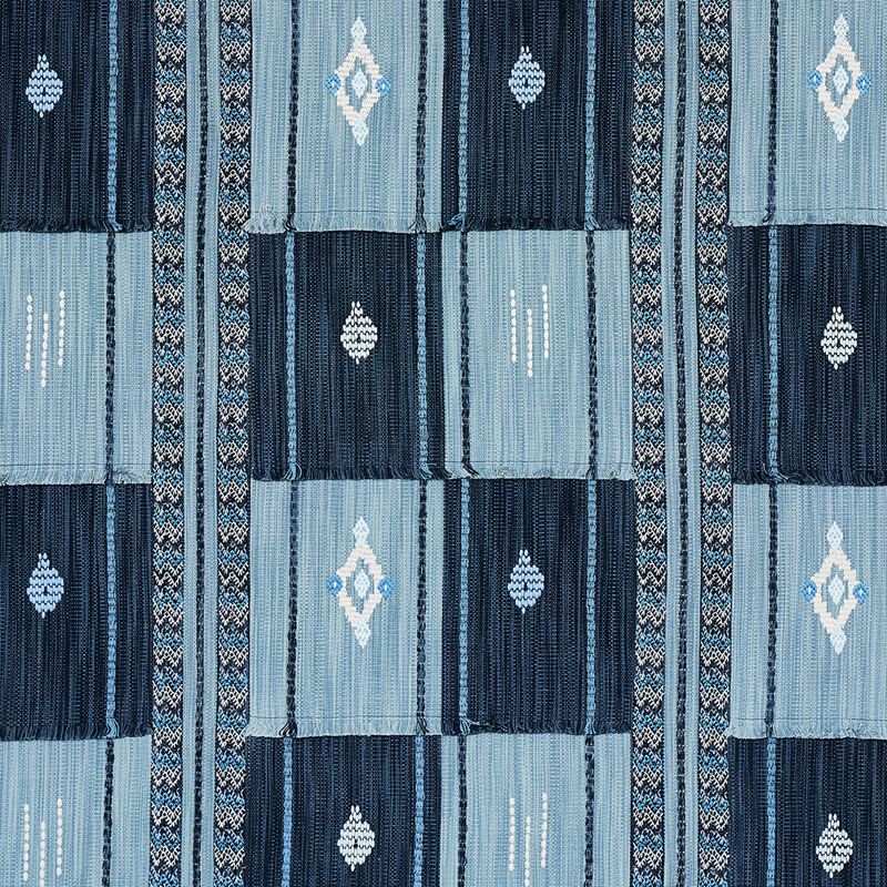 Schumacher Fabric 82090 Aravali Patchwork Denim and Indigo