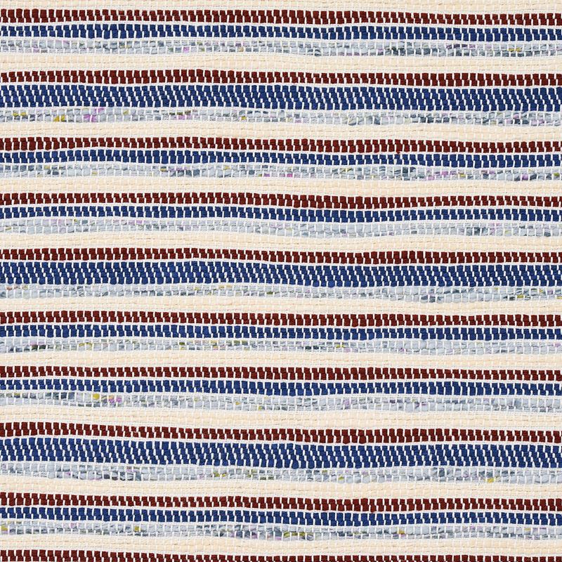 Schumacher Fabric 82100 Rag Rug Hand Woven Stripe Indigo & Mocha