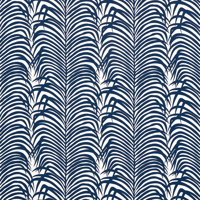 Schumacher Fabric 82781 Zebra Palm Indoor/Outdoor Navy